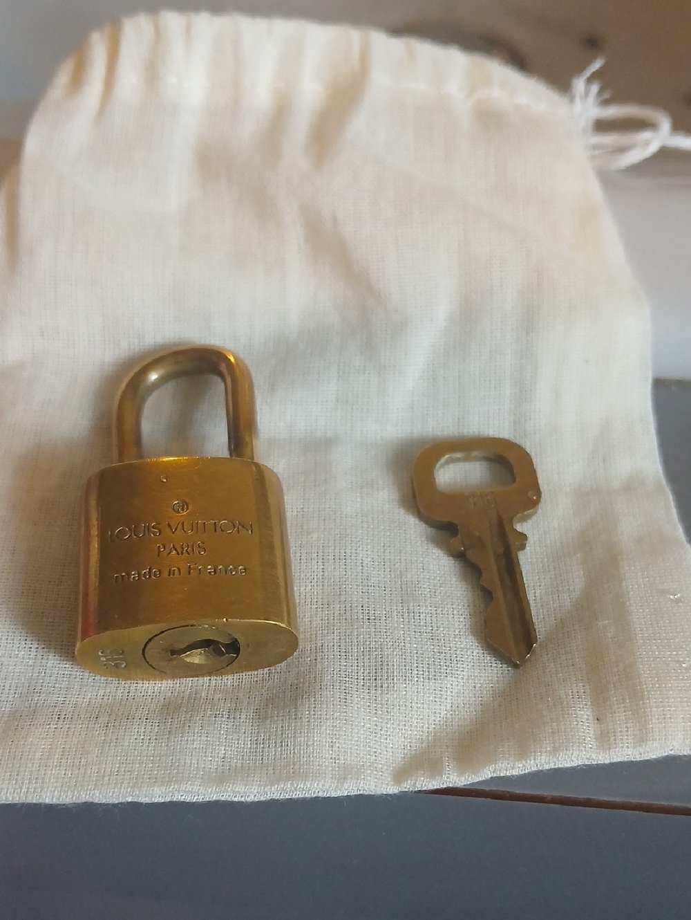 Louis Vuitton Brass-Tone Padlock and Key Set #316